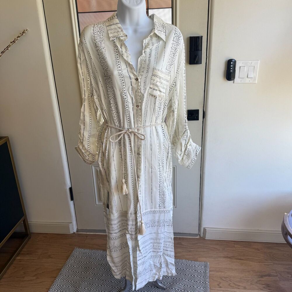 Black and White Belted Shirt Dress Medium